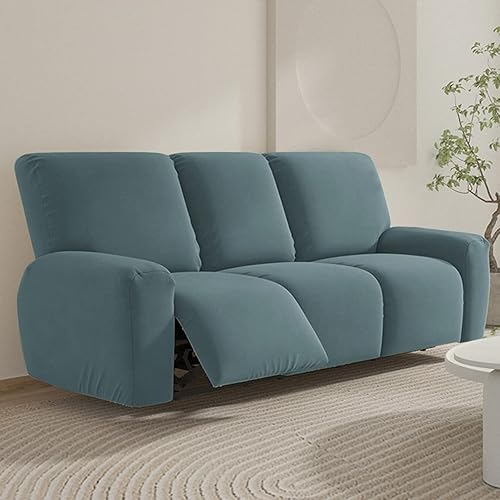 Miniatura 8 de vctops Fundas de sofá reclinable de punto elásticas de 8 piezas, suave y unicolor, funda antideslizante para sofá, protector de muebles con parte