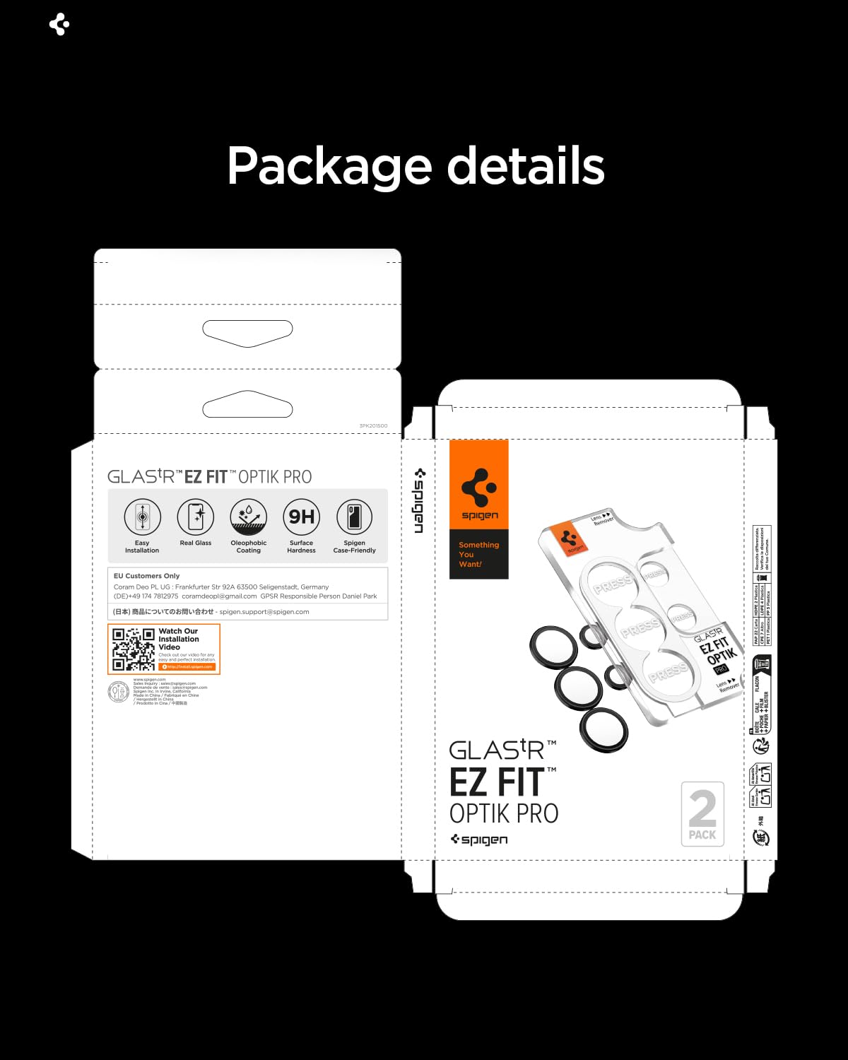 Spigen Glas.tR EZ Fit Optik Pro Protection Camera pour Galaxy S26 Ultra, Noir, 2 Pièces, Protection Individuelle, Kit d'installation Inclus