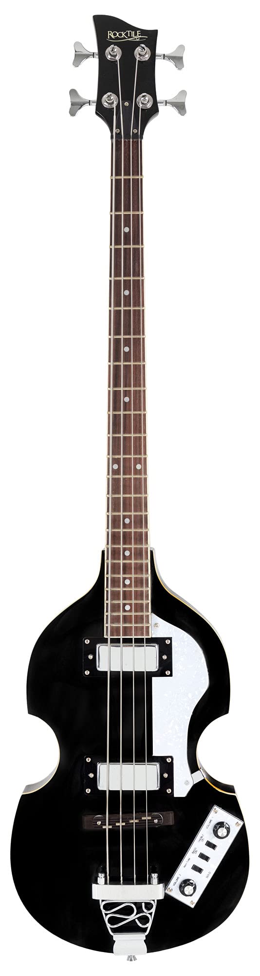 Rocktile VB-2 Black Magic Hollow Body E-Bass Set - Violinbass con 2 Humbucker Pickups - Nero