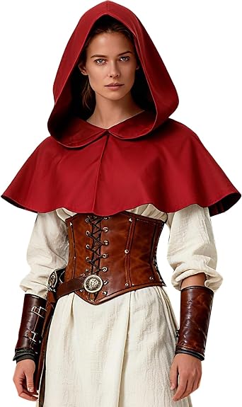 Medieval Cloak Hooded Shawl Halloween Riding Hood Shoulder Cape for Men & Women, Wicca Pagan Cosplay Poncho Costume