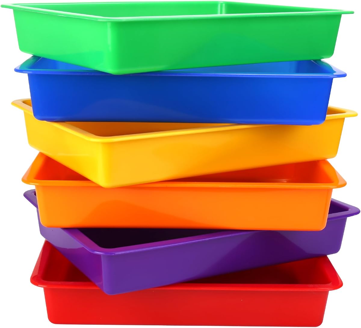 Plastic Paper Trays for Classroom, 6 Pack Colorful Classroom Turn in Bins, Thick and Sturdy A4 Letter Size Flat Storage Trays for Classroom Organization and Storage