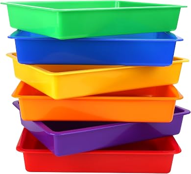 ShineMe Plastic Paper Trays for Classroom, 6 Pack Colorful Classroom Turn in Bins, Thick and Sturdy A4 Letter Size Flat Storage Trays for Classroom Organization and Storage