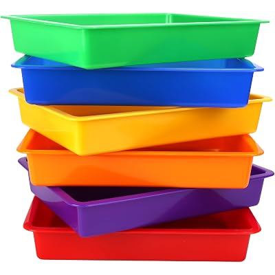 ShineMe Plastic Paper Trays for Classroom, 6 Pack Colorful Classroom Turn in Bins, Thick and Sturdy A4 Letter Size Flat Storage Trays for Classroom Organization and Storage