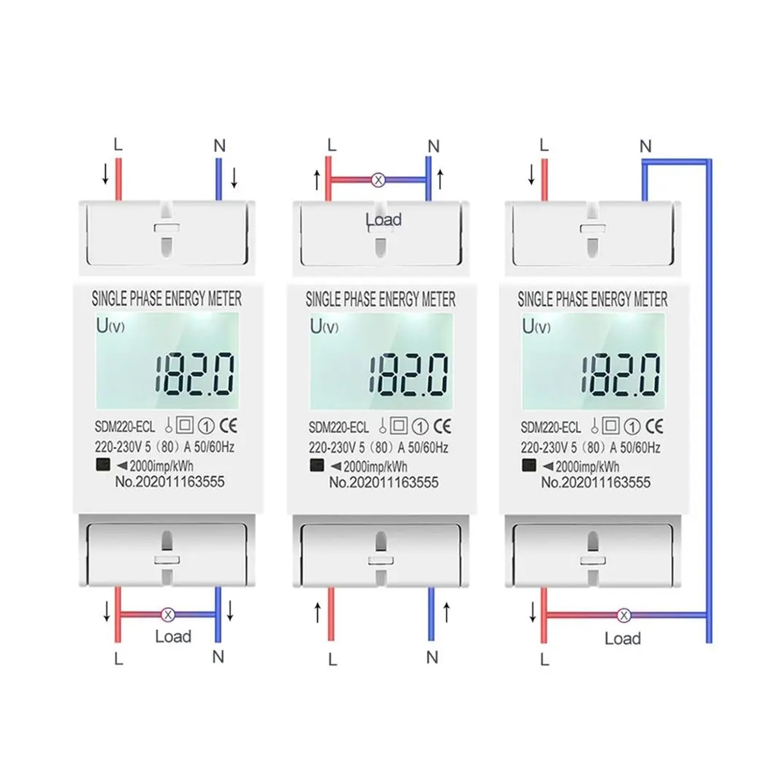 Licznik energii 80A Szyna Din Jednofazowy Dwuprzewodowy AC 220 V 230 V 50 Hz/60 Hz Cyfrowy wyświetlacz Zużycie energii Licznik energii elektrycznej kWh(With Backlight)