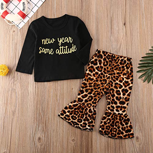 Newborn Infant Baby Girls Clothes Ruffle Long Sleeve Solid T-Shirt Tops+Cheetah Pants Autumn Clothes Outfits (Black 11, 0-6 Months)