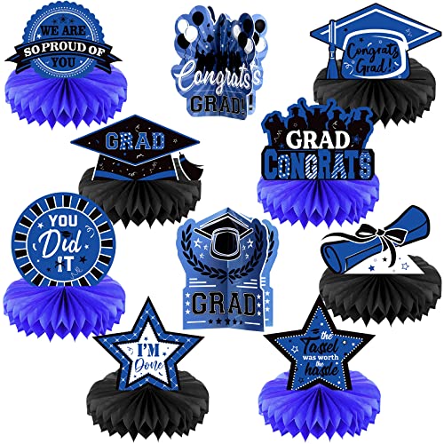 Yisong 10 Pcs Blue Graduation Table Decorations 2026, Graduation Centerpieces for Tables, Class of 2026 Congrats Grad Honeycomb Centerpieces, Grad Table Toppers for Party Supplies