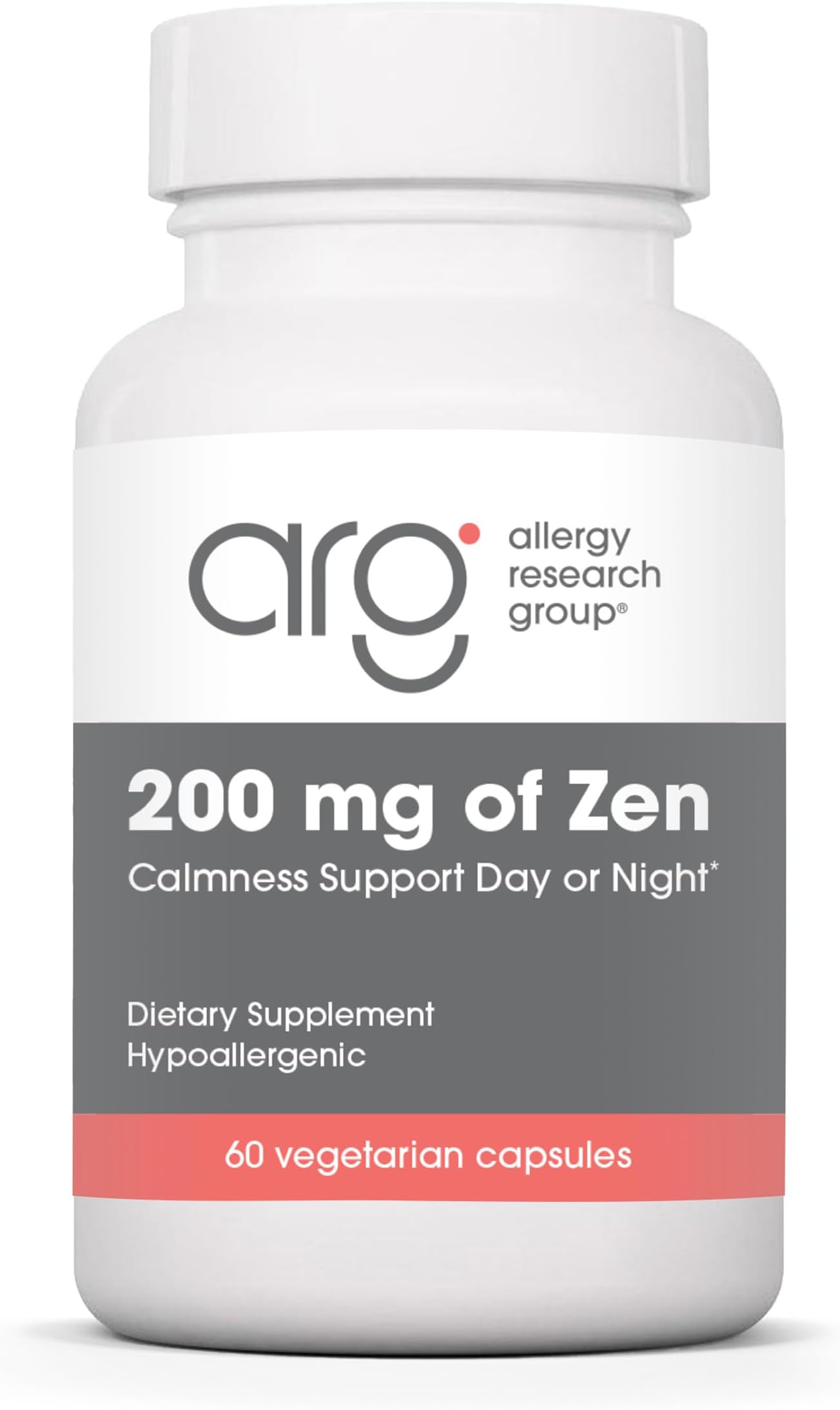 Allergy Research Group ARG 200 mg of Zen - Supports Calm and Stress Balance - Delivers 200 mg L-Theanine & 550 mg GABA per Serving - Vegetarian & Hypoallergenic - 30 Servings - 60 Capsules