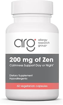 Allergy Research Group ARG 200 mg of Zen - Supports Calm and Stress Balance - Delivers 200 mg L-Theanine & 550 mg GABA per Serving - Vegetarian & Hypoallergenic - 30 Servings - 60 Capsules