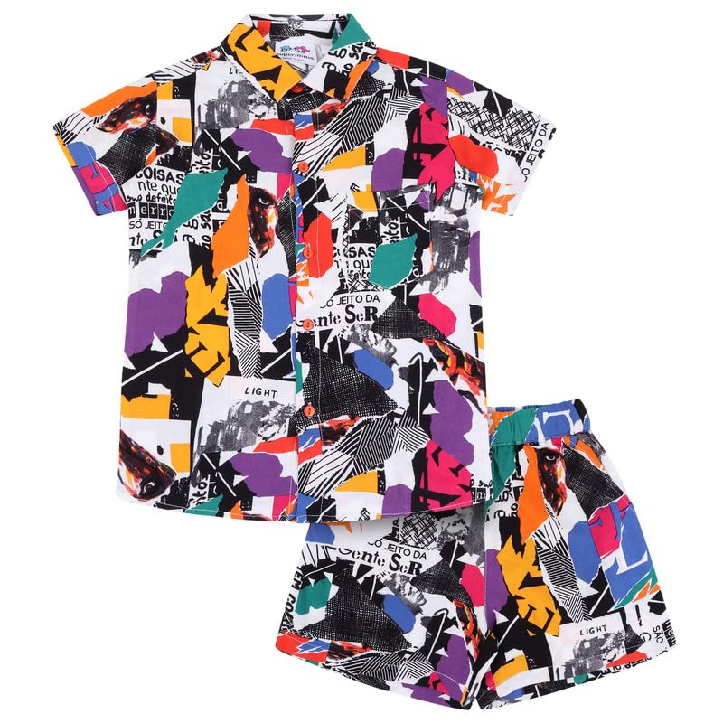 superminisBoys Coordinated Set With Printed Rayon Shirt and Shorts