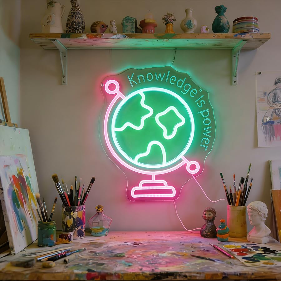 Image of Nordstylee World Map Neon Light, 3D Globe LED Wall Sign in Pink Blue Green - Dimmable USB Powered Acrylic Light for Gaming Room, Kids Bedroom Decor, Cool Night Light Gift for Teens, Boys & Girls