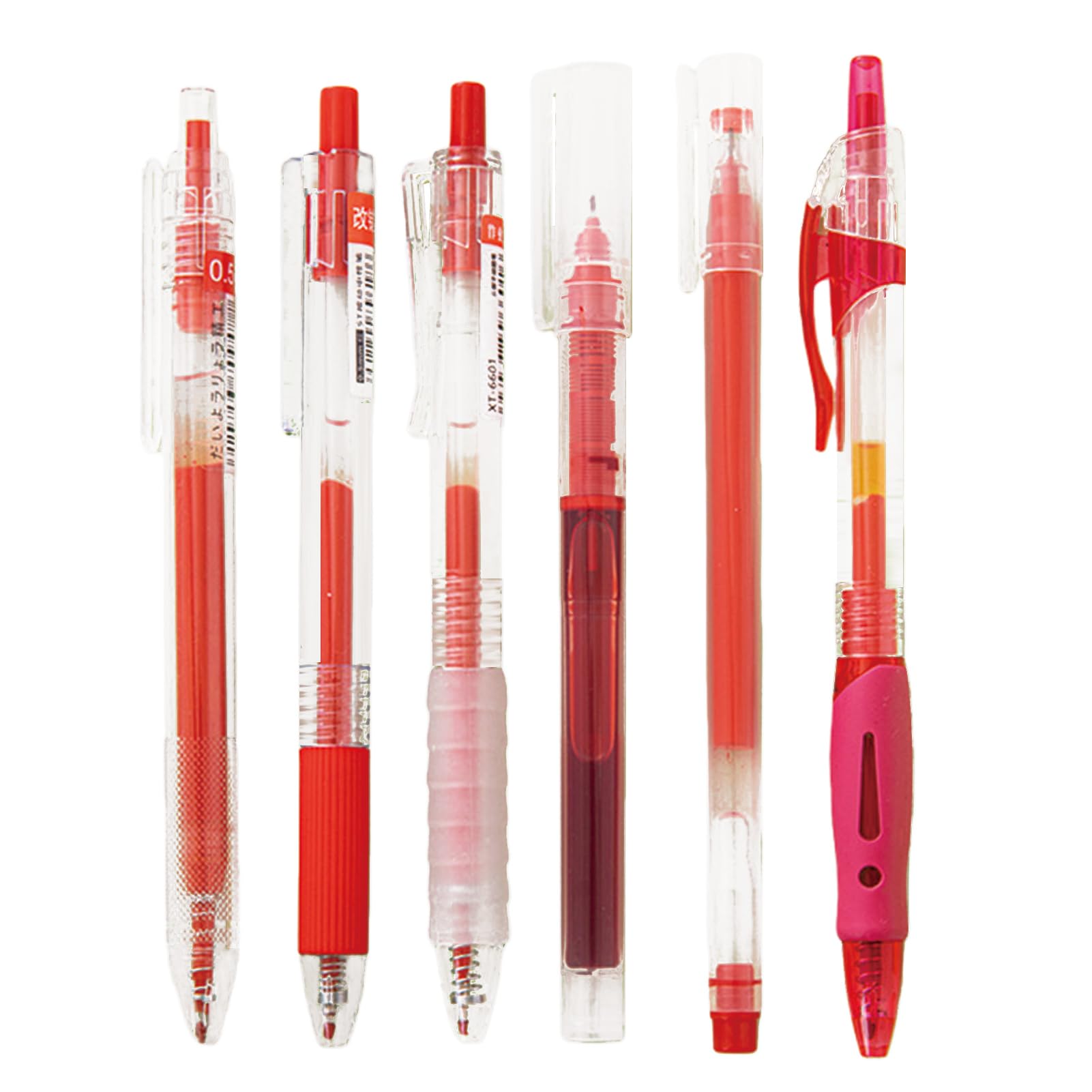 MOZXIRZ Gelschreiber mit roter Tinte, 0,5 mm, glattes Schreiben, für Mädchen, Jungen, Damen, Herren, Büro, Schulbedarf, Rot, 6 Stück