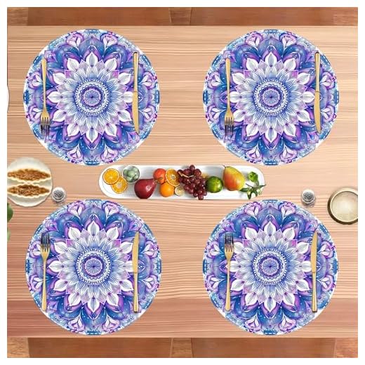 Woven Round Placemats Set of 4 - Washable Thick Linen Fabric Table Mats Datura for Dining, Party Kitchen & Home Decor, Decorative & Durable - 14 inch D53