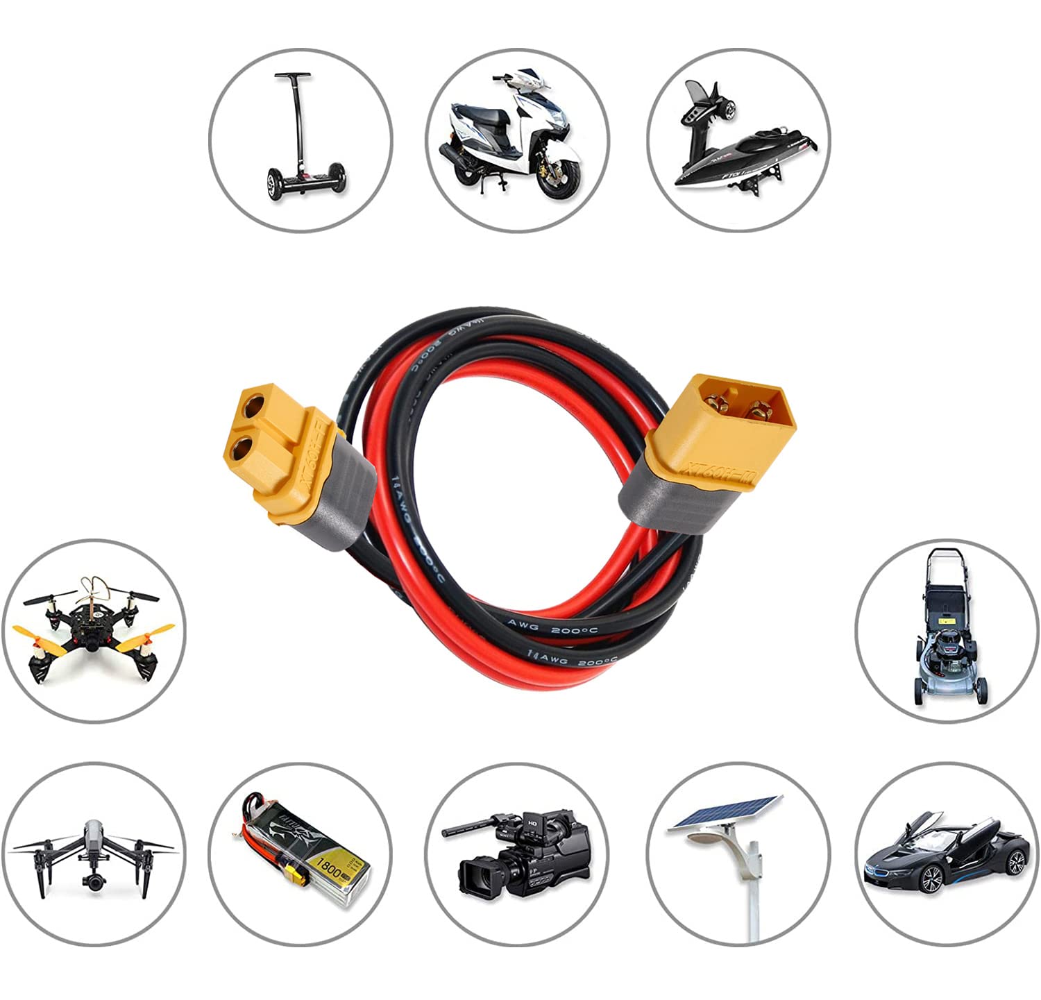 5 Paires Connecteurs XT60 Mâle/femelle Avec Fil Silicone 14AWG 10cm - Pour Batteries LiPo RC, Chargeurs - Tranchés Et Pré-étamés