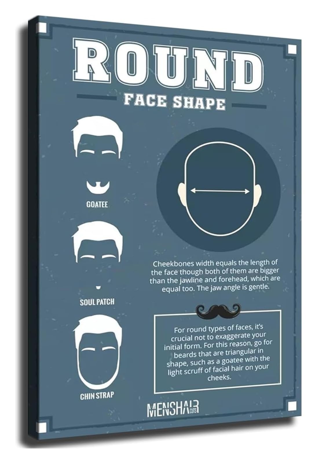 NWPNLXEA Mens Haircut Ideas for Round Face Shape Poster Salon Wall-Art Decor Framed,12x18inch(30x45cm)