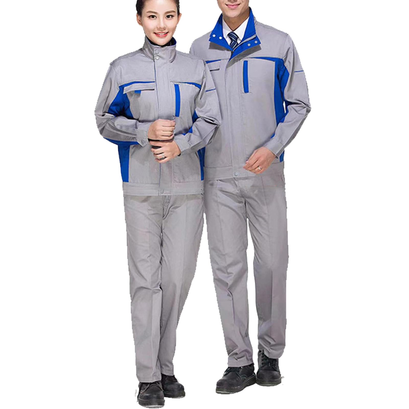 Manga Larga Overol Zip Front Jacket & Traje De Trabajo Con Bolsillos Múltiples