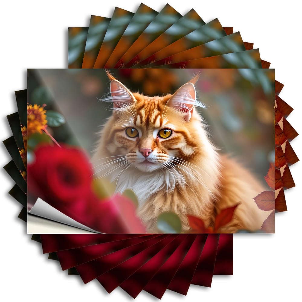 A Fluffy Orange Cat Surrounded By Vibrant Flowers Summer Decal | Cool Bedroom Accessories Waterproof Vinyl Case Teacher Removable Decal Peel Stick(6X9CM)
