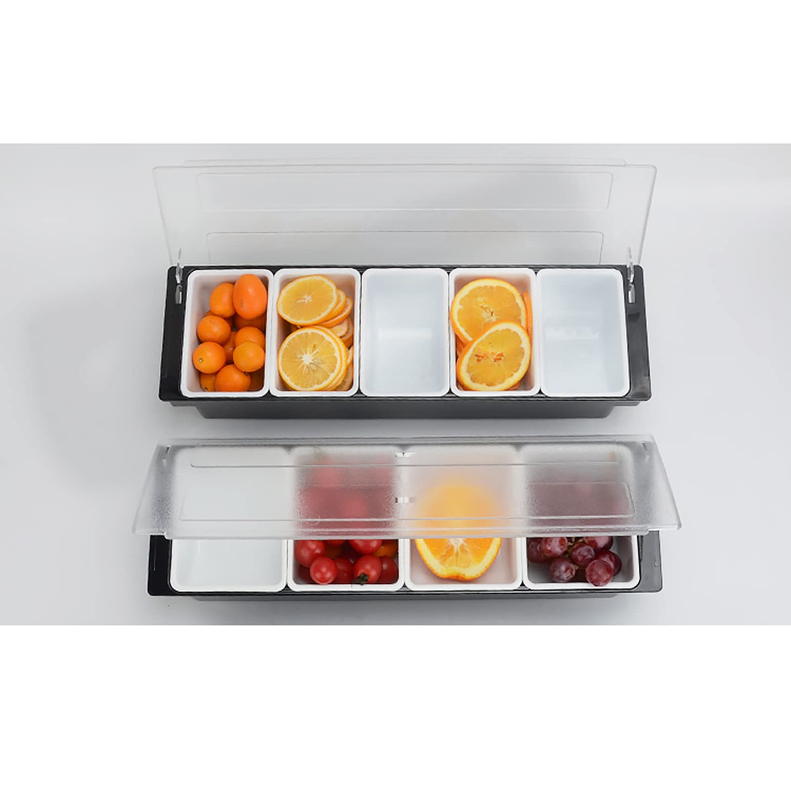 Contenitore per ingredienti in acciaio inox, 5 griglie, contenitore per spezie, contenitore per ingredienti, contenitore per spezie, con coperchio in plastica trasparente e rimovibile