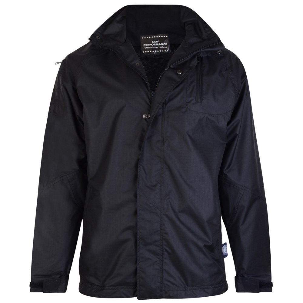 Mens Plus Big Size KAM Jeanswear Lightweight Waterproof Black Navy Jacket 2-8XL (Black, 7XL to fit Chest 70-72)