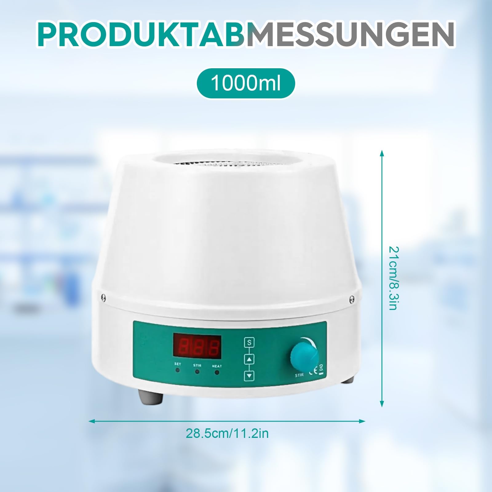 Bata térmica de laboratorio de 1000 ml con indicador digital de temperatura, 0-1600 rpm, 220 V/350 W, temperatura máxima de calentamiento de hasta 450 °C, calentamiento y agitación