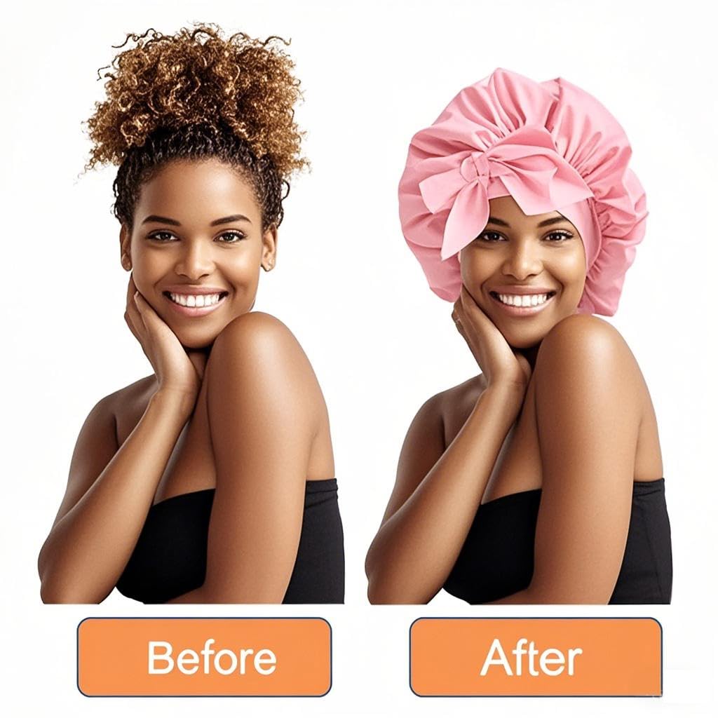Cuffia Seta Capelli Notte，Silk Bonnet,Con Nastri Regolabili,Berretto Da note Raso Elastico Per Dormire Cappello Da Notte Per Donna Berretto Da Raso Per Donna Ragazza（Rosa）