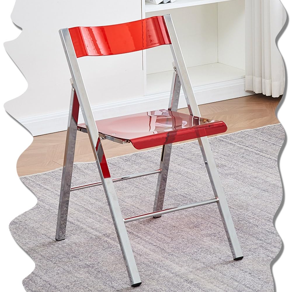 Chaise en acrylique transparent pliante rouge chic et empilable pour le salon