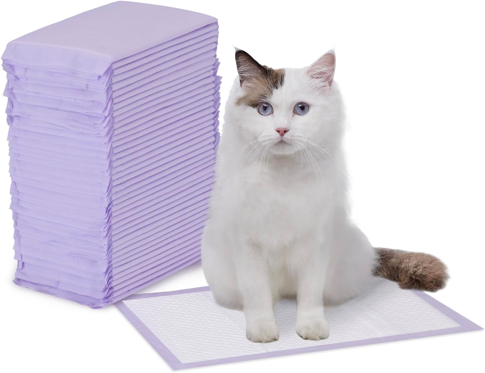 Amazon Basics 40-Pack Disposable Cat Litter Tray Liners with Quick-dry Surface, Lemon Scent, Purple and White
