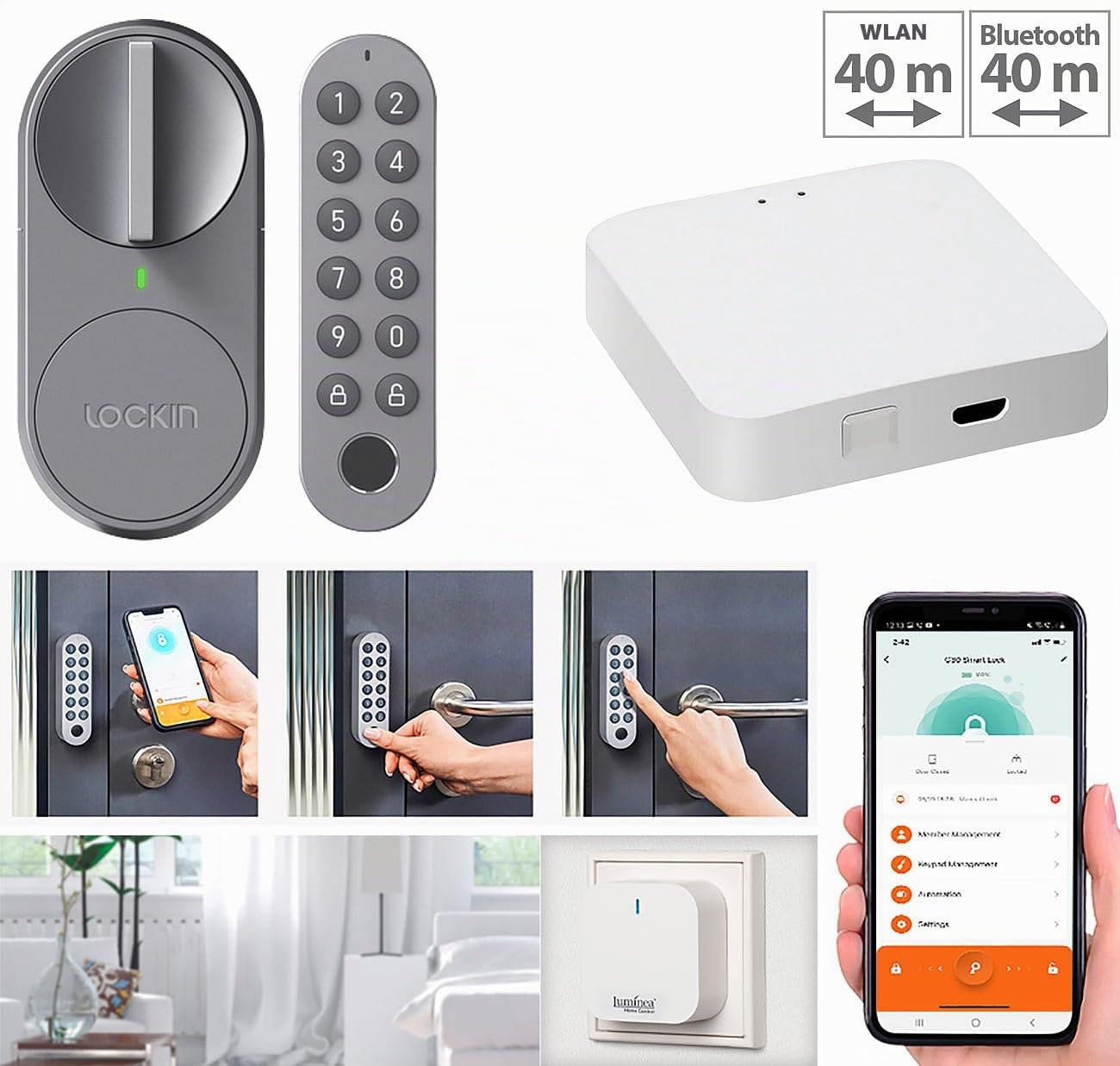 VisorTech smartes Türschloss: Türschlossantrieb mit PIN-Code, Fingerabdruck-Sensor und WLAN-Gateway (Funkschloss, WLAN-Smart-Türschloss, Motor)