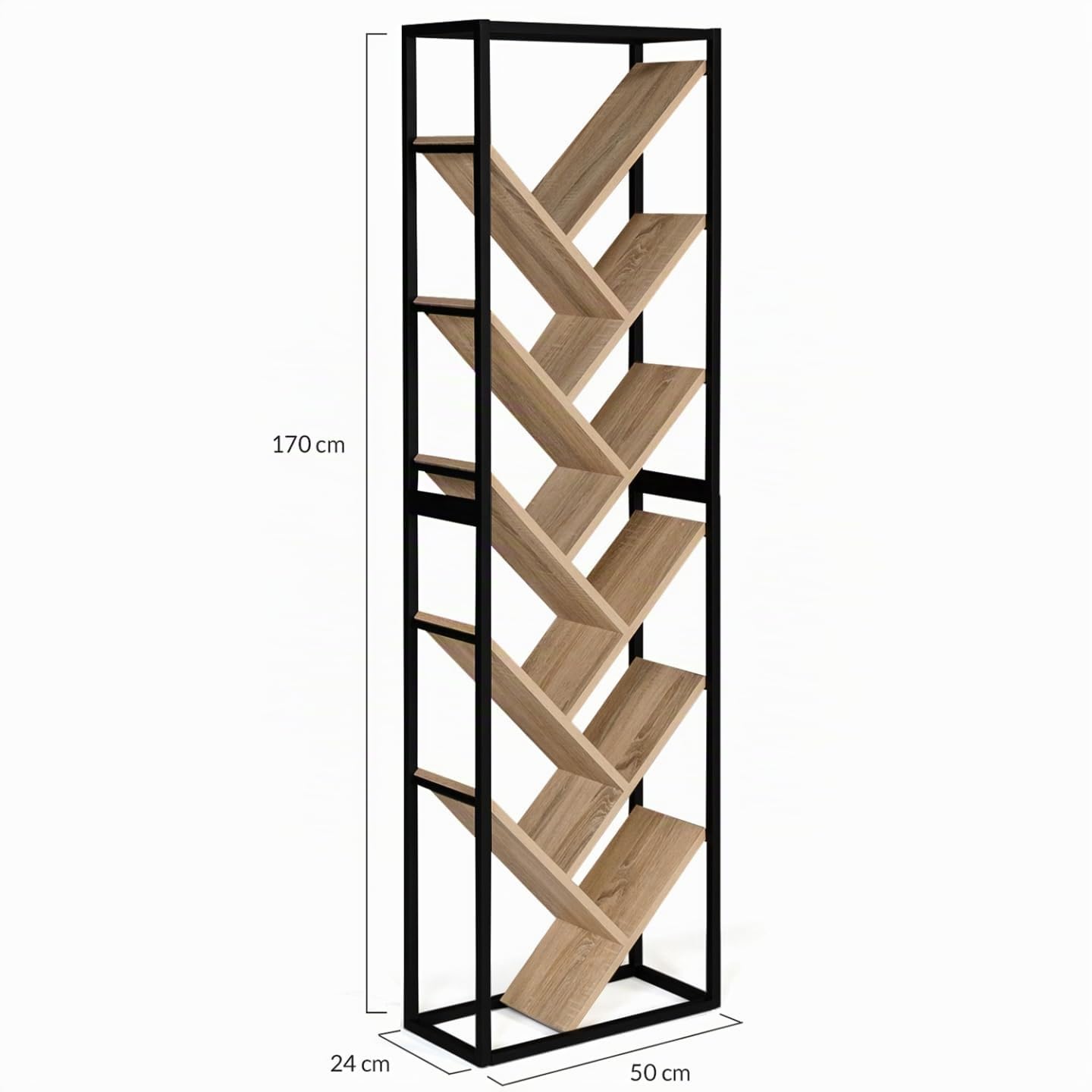 IDMarket - Etagère bibliothèque 10 Niveaux Detroit Bois et métal Noir