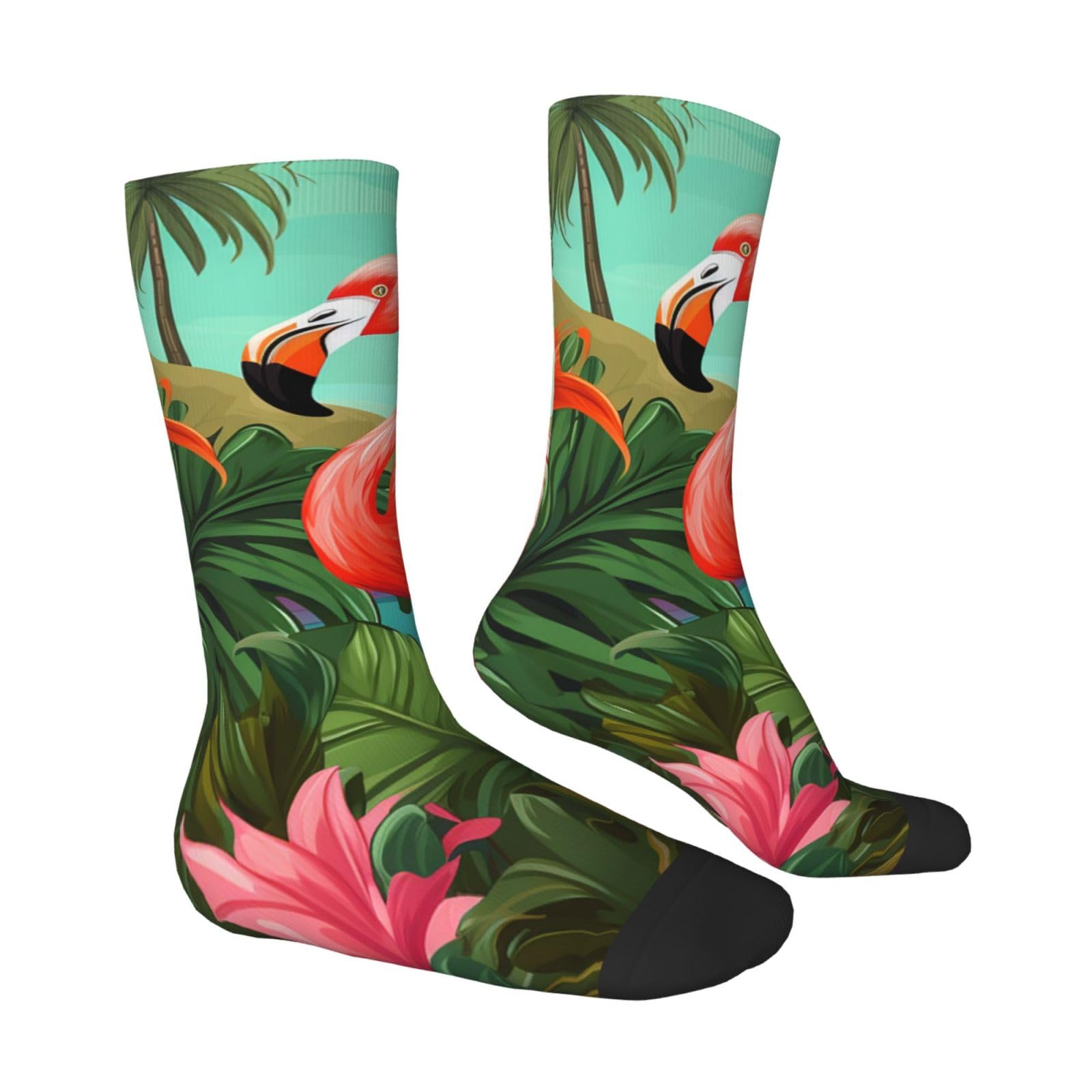 LZQPOEAS Tropical Flamingo Athletic Socks Unisex Cushioned Crew Socks Hiking Running Calf Sock Soft Above Ankle Sock