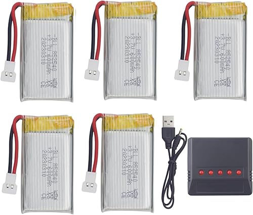 Fytoo 1 cargador de batería 5 en 1 con 5 baterías de litio de 3.7 V 600 mAh para Syma X5C X5C-1 X5 X5SC X5SW H5C V931 S5C S5W S5W SS40 FQ36 T32 T5W