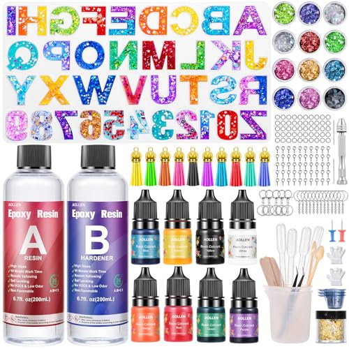 AOLLEN 186 Stück Epoxidharz Set Anfänger, Formen Buchstaben Zahlen Epoxy...