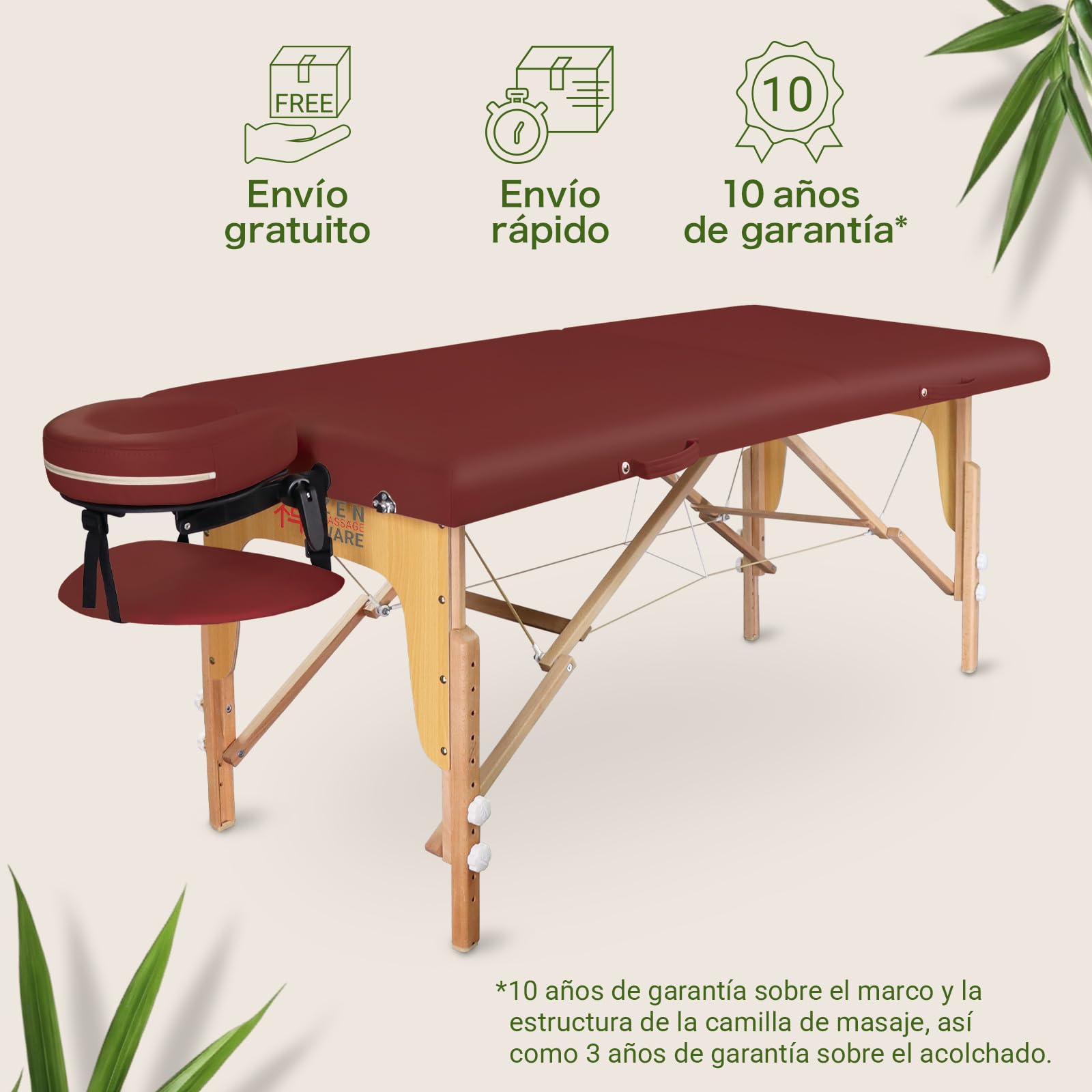 Zen – Camilla Masaje Plegable Mobile Startup de Altura Regulable - Camilla estetica sólida de Madera Maciza - Camilla Plegable con cabecera Regulable, reposabrazos y Bolsa de Transporte Burdeos