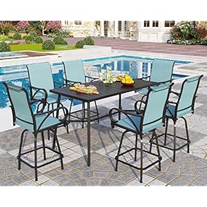 PHI VILLA 7 Piece Outdoor Bar Dining Set, High Top Patio Table and Chairs with 6 Outdoor Swivel Bar Stools & 40" Outdoor Bar Table for Garden,Yard and Deck, Teal PHI VILLA 7 Piece Outdoor Bar Dining Set High Top Patio Table and Chairs with 6 Outdoor Swivel Bar Stools 40 Outdoor Bar Table for GardenYard and Deck Teal