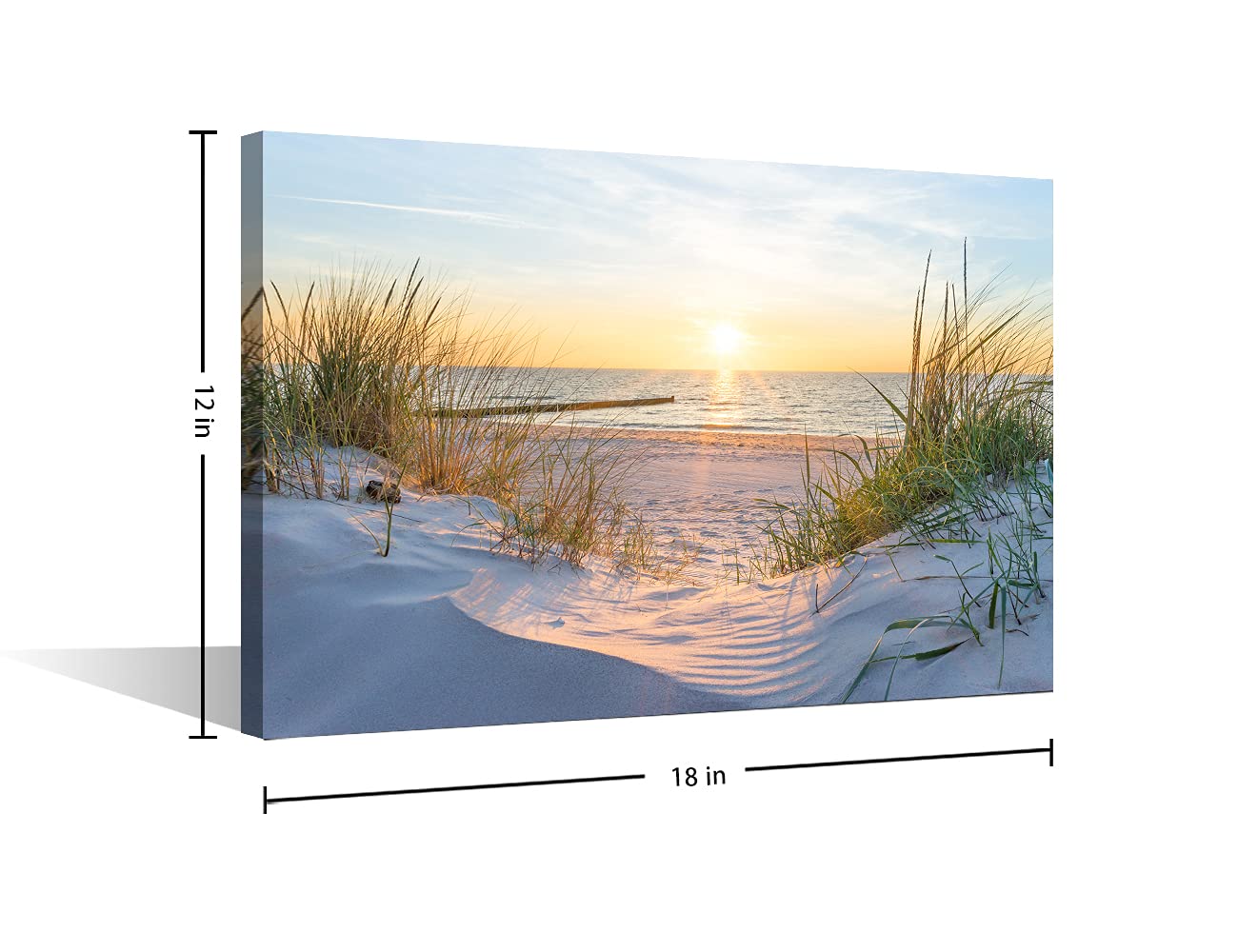 TISHIRON Wall Art Sandy Beach Sunrise Pictures Painting on Canvas Wall Art Modern Framed Seaside Canvas Prints Ready To Hang(18X12in) — view 2