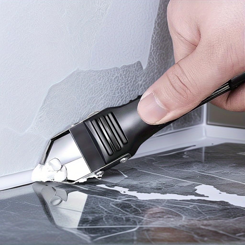 Multi-Function Caulking Tool Kit with 5 Replaceable Blades – Wall Corner Scraper, Glass & Tile Sealant Applicator, Gap Filler for Sealing, Smoothing, and Edge Finishing (black)