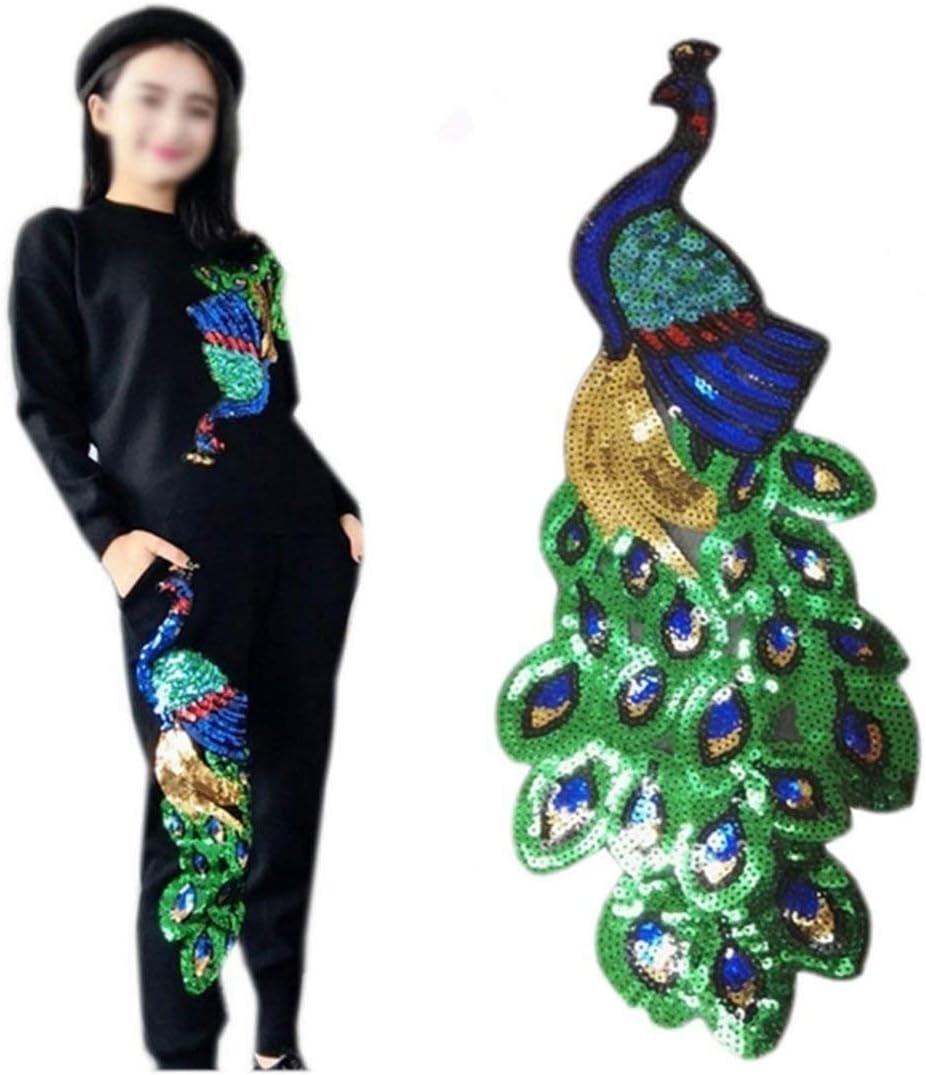 Lesirit Sequins Peacock DIY Applique Embroidered Sew Patch for Clothes Pack of 2 (Medium) …