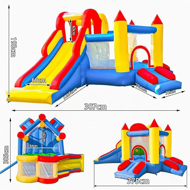Foto 2 de 7 de Ballsea Castillo hinchable, castillo hinchable con tobogán largo, zona de juegos para interior y exterior
