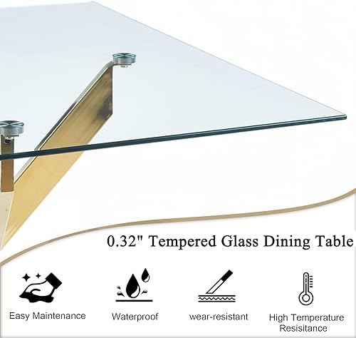 Miniatura 169 de Mesa de comedor de cristal de 51 pulgadas para 4, mesa de comedor rectangular contemporánea con parte superior de vidrio templado y patas de acero