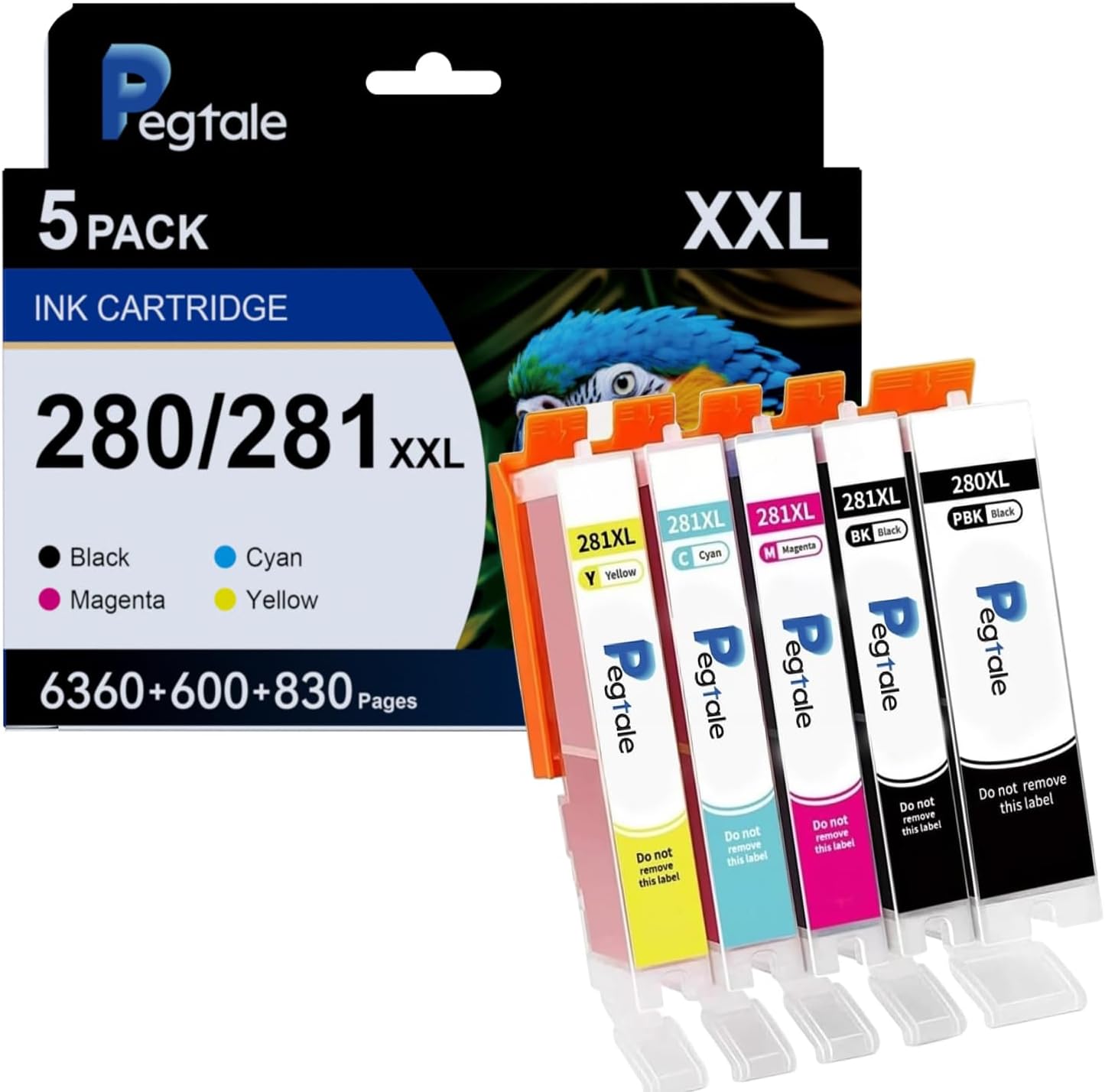 280 281 Ink Cartridge Replacement for Canon PGI-280XXL CLI-281XXL 280 XXL 281 XXL Compatible with TR8620a TR8620 TS702a TS9520 TS9521C TR8520 TS6220 TS6320 TS8220（5 Pack ）