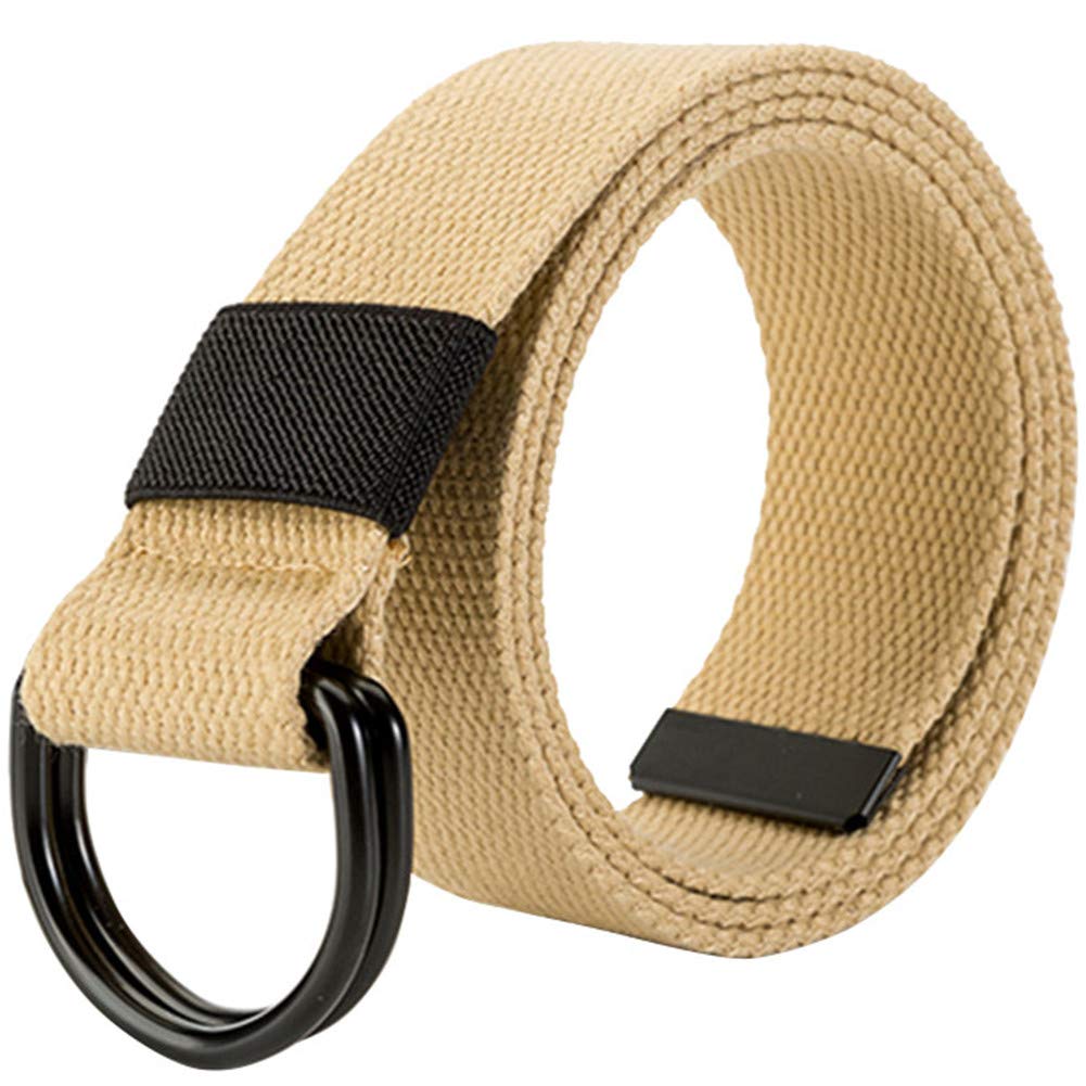 HotYou Unisex Tactical Belt，Canvas Belt with D-ring,Khaki,Width:3.8 CM,Length:130 CM