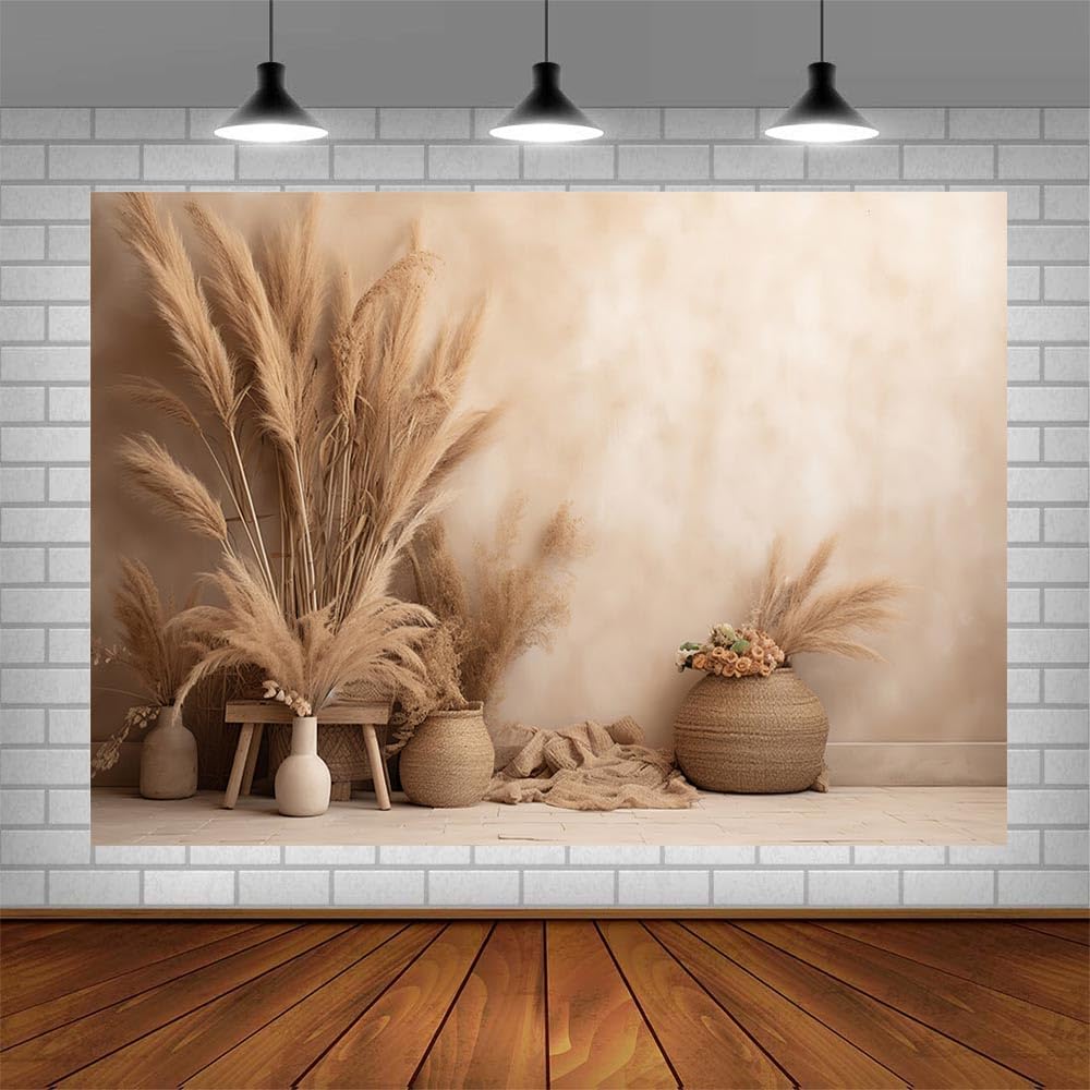 AIBIIN Fondo de fotografía de las pampas estilo bohemio de 10 x 7 pies, telón de fondo de pared retro de hierba de las pampas, telón de fondo de pared para niños, cumpleaños, boda, maternidad, arte,