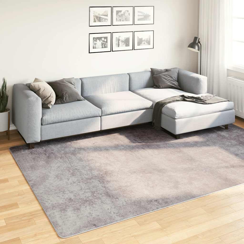 Tapis lavable pour salon gris en velours 190x300 cm facile à nettoyer