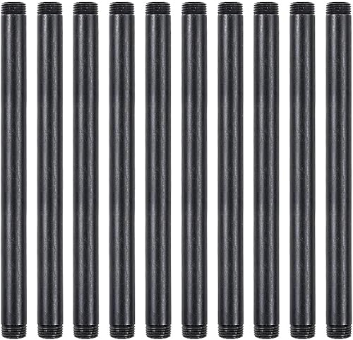 Miniatura 12 de Paquete de 10 pezones de acero maleable negro de 1/2 pulgadas x 12 pulgadas, estilo vintage industrial steampunk.