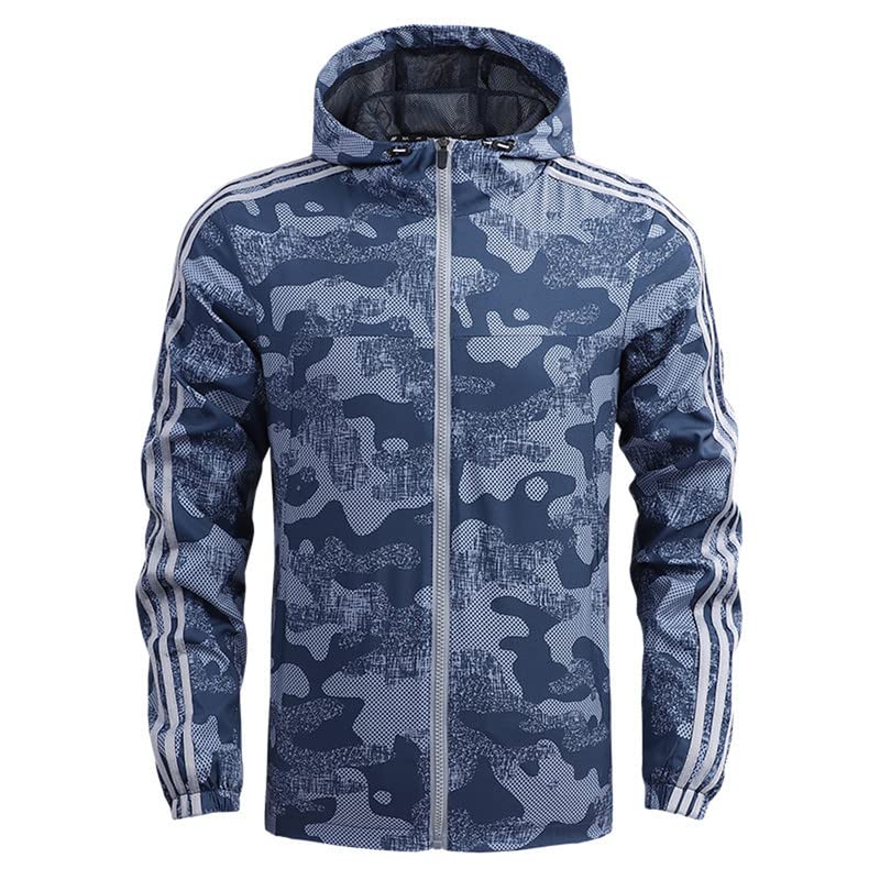 Veste softshell homme bleue XXL coupe vent légère à capuche style militaire décontracté