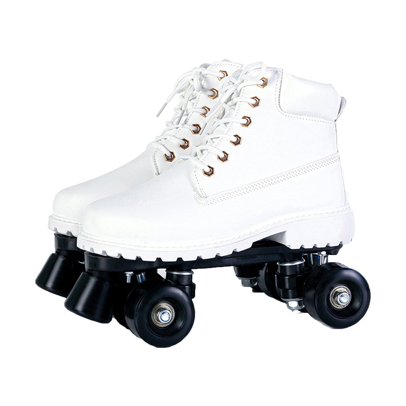 LTXDKF Women's Double Row Roller Skates New in 2021 Four-Roller Skates Indoor Outdoor White Pink Army Green 8 Whiteshoes