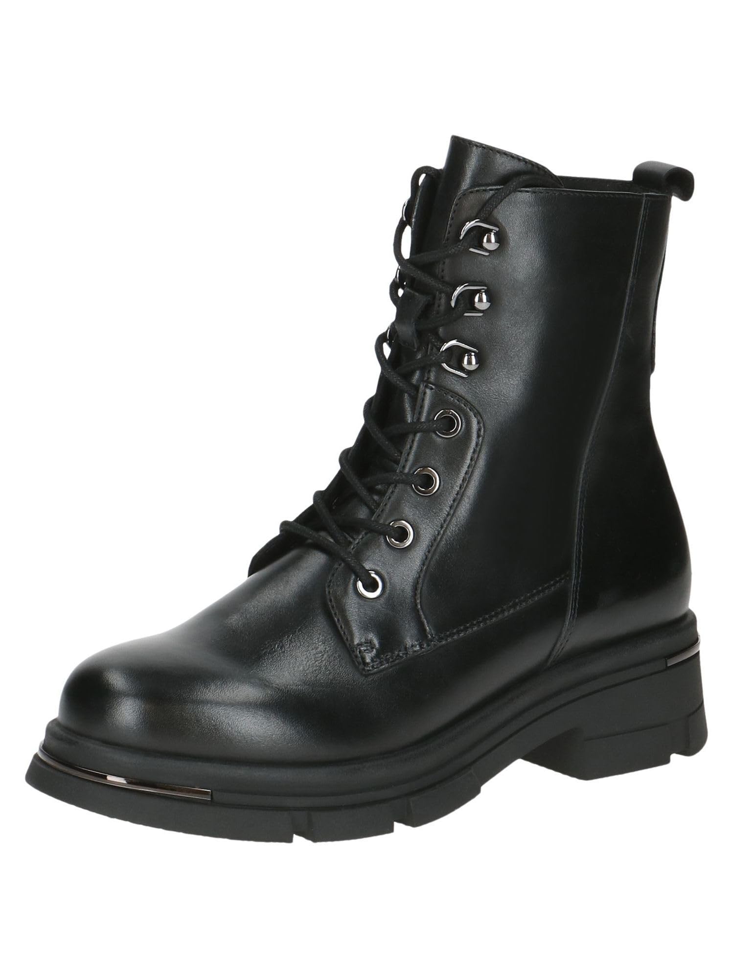 CAPRICE women's lace-up leather ankle boots with zipper, Black (Black Nappa), 7.5 UK