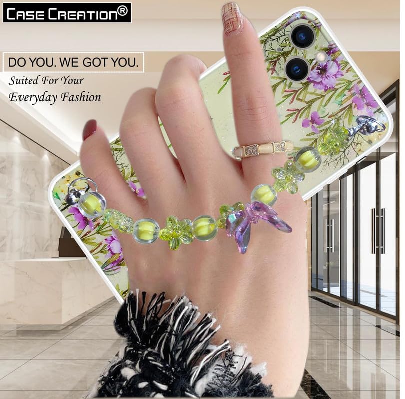 Image of COVERLY Back Cover for iPhone 12 Pro Glitter Luxury Chain Holder Case,Crystal Butterfly Flower Wrist Bracelet Pretty Strap Holder Soft Silicone Cute Full Protective Case for Apple iPhone 12 Pro