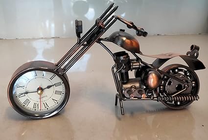 Qwick Click Metal Handmade Royal Look Showpiece Motor Bike with Clock | Decorative Vintage Harley Davidson Shape | (28 cm)