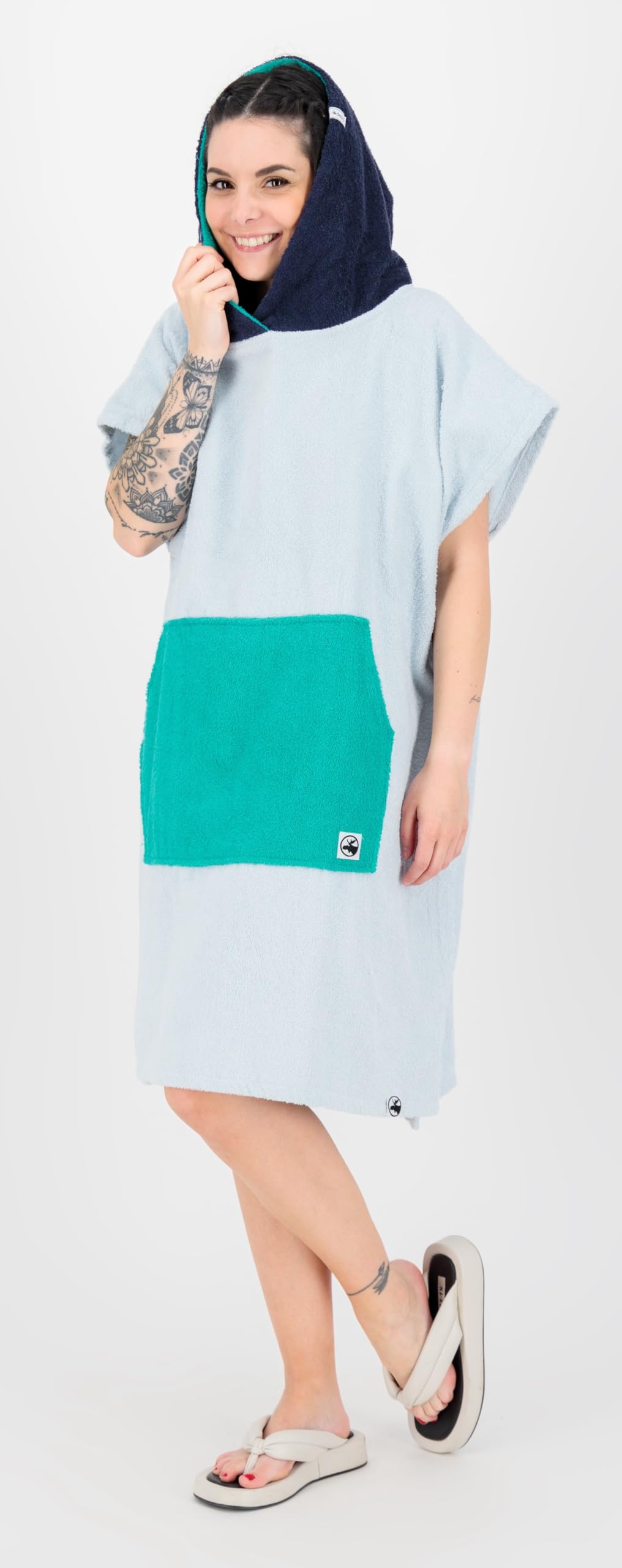 DEPROC-Active Parlee Beach Poncho de Bain, Poncho de Surf, Aide au déménagement, 100% Coton, Bleu Clair, S/Tall