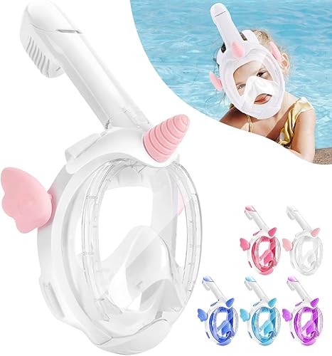 KLERICER Máscara de esnórquel para niños, máscara de esnórquel de cara completa, vista panorámica de 180, equipo de esnórquel seco para niños,